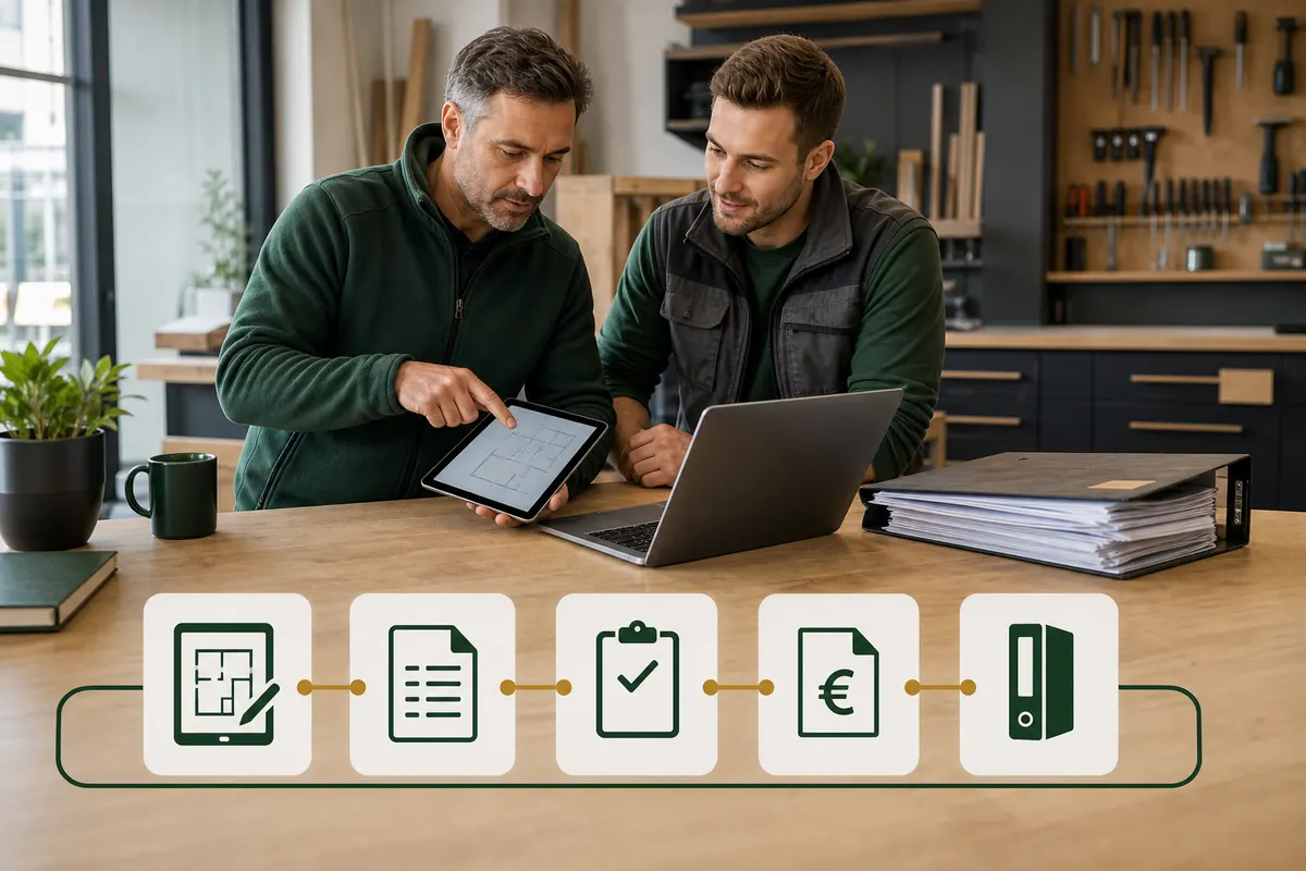Handwerksbetrieb verbindet digitales Aufmaß, Angebot, Auftrag, Rechnung und Belegerfassung